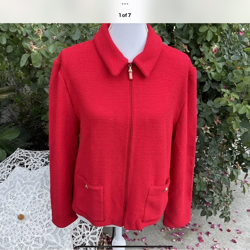 St John Collection Sz 16 candy apple 🍎 red dress suit couture Jacket